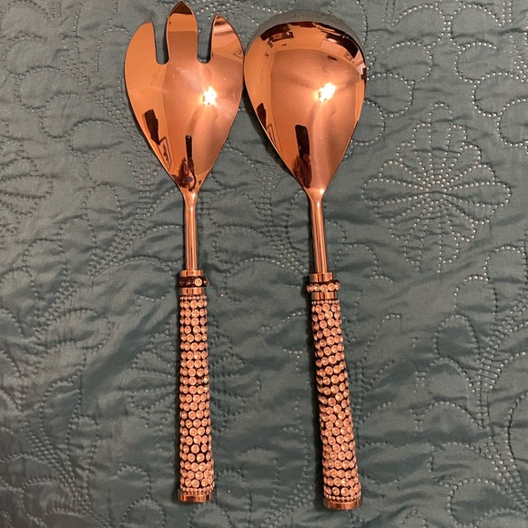 Rhinestone salad/serving utensils, used but still beautiful, set of 2 - Picture 2 of 3